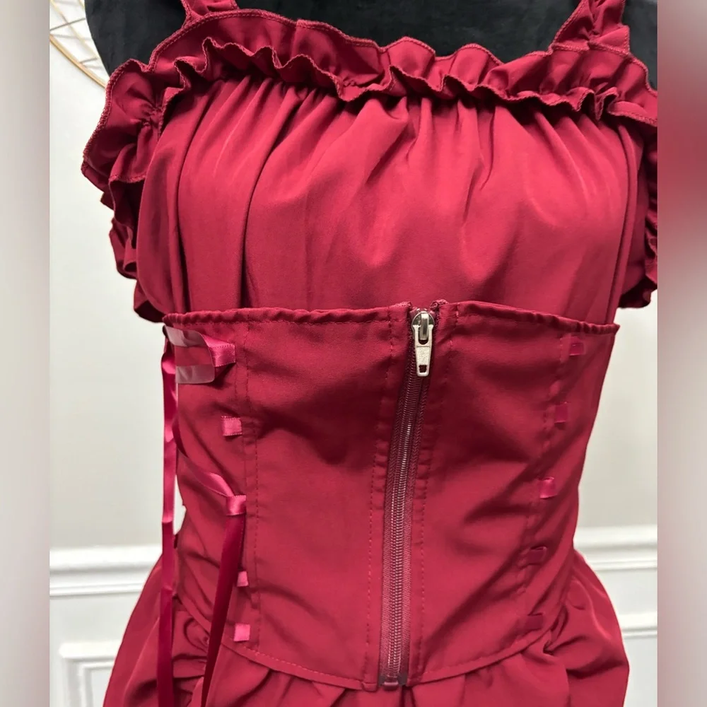 Women's Gothic Square Neck Sleeveless Ruffle Dress *see description* - Picture 4 of 9